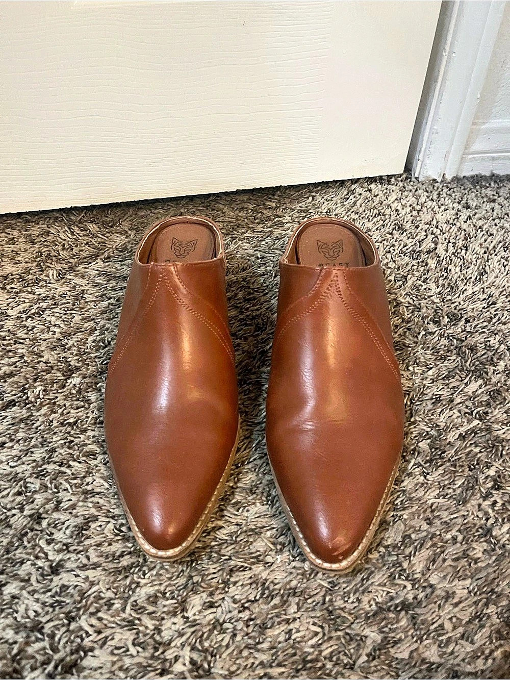 Brown Leather-Look Mules